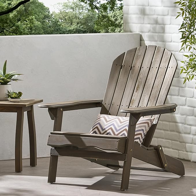 Adirondack Chair, Folding Adirondack Chairs, Acacia Wood Material, Fire Pit Chairs Features Slatted Seat and Back, Wide Armrests, for Deck Backyard Patio Outdoor Garden (Gray)