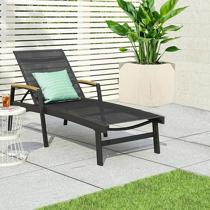 Christopher Knight Home Patio Aluminum Chaise Lounge, Adjustable Mesh Chaise Lounge, 5 Position Back Recliner - Photo 1