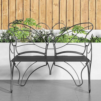 Outdoor Bench Patio Outdoor Garden Bench with Built-in Table, Butterfly Bench for Outside, 3 People Outdoor Bench Garden Bench Front Porch Furniture (Black, 49.2inch)
