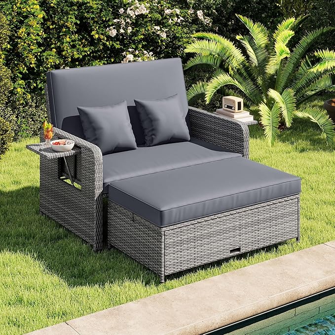 Tangkula Patio Rattan Daybed with 4-Level Adjustable Backrest - Photo 2