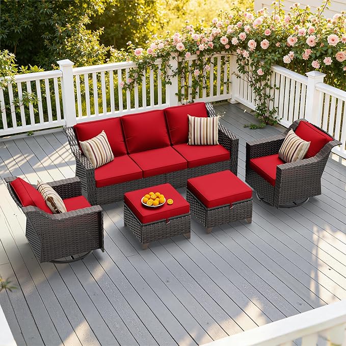 5 Pieces Patio Conversation Furniture Set - 1 Sofa, 2 Swivel Chairs, 2 Ottomans - Photo 1