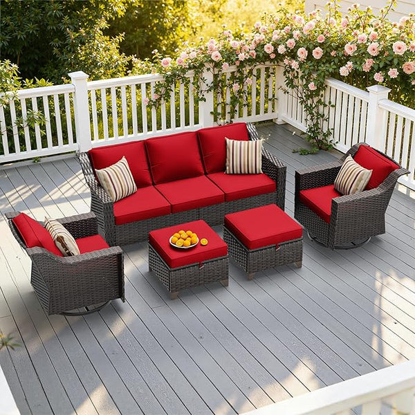 5 Pieces Patio Conversation Furniture Set - 1 Sofa, 2 Swivel Chairs, 2 Ottomans - Photo 1