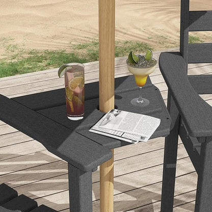Tall Adirondack Bar Stools Set of 2 with Connecting Tray, Counter Height Patio Chairs, All Weather HDPE Balcony Stools for Outdoor Deck & Garden, Gray