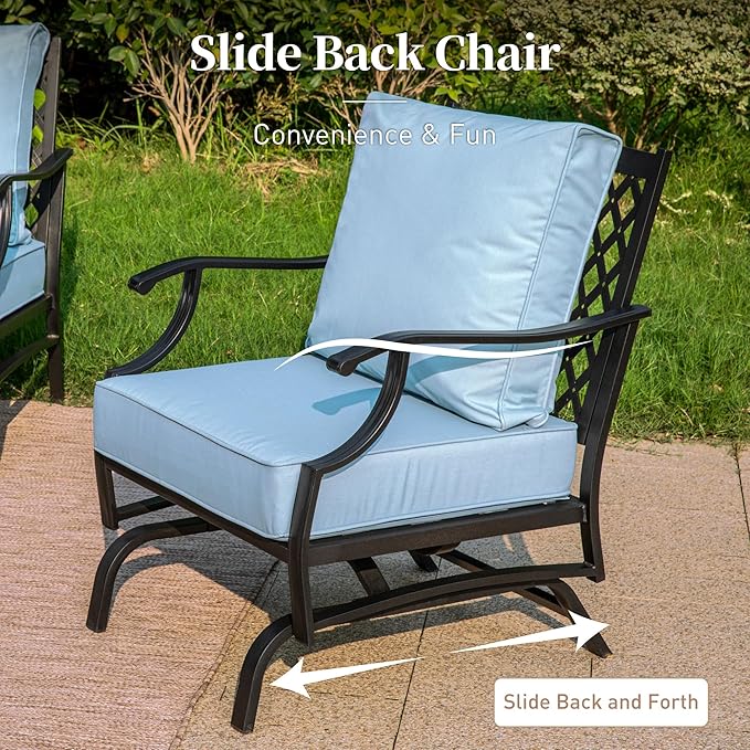 Metal Outdoor Rocker Patio Chairs Set of 2 with 5.75" Extra Thick Cushion, 2 Piece High Back Rocker Patio Chairs All Weather Outdoor Furniture Seating for Deck Balcony Porch, Blue