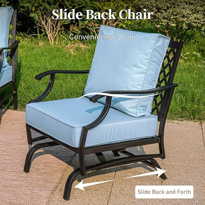 Metal Outdoor Rocker Patio Chairs Set of 2 with 5.75" Extra Thick Cushion, 2 Piece High Back Rocker Patio Chairs All Weather Outdoor Furniture Seating for Deck Balcony Porch, Blue