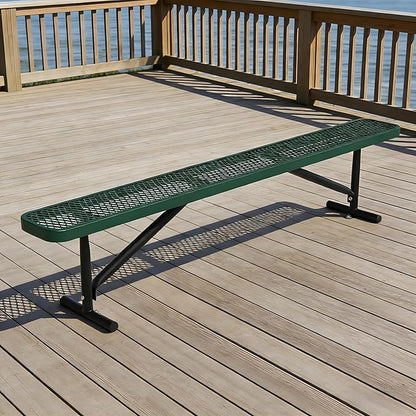 8 ft Outdoor Metal Park Bench, Backless Heavy-Duty Commercial Green Garden Bench with Expanded Steel Mesh Seat, Weatherproof Park Patio Dining Table Bench for Backyard Lawn School Porch Deck
