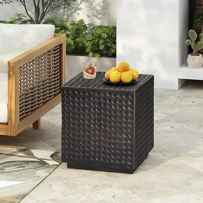 Christopher Knight Home Jeanie Outdoor Side Table Lightweight Concrete, Patio End Table Cube - Photo 1