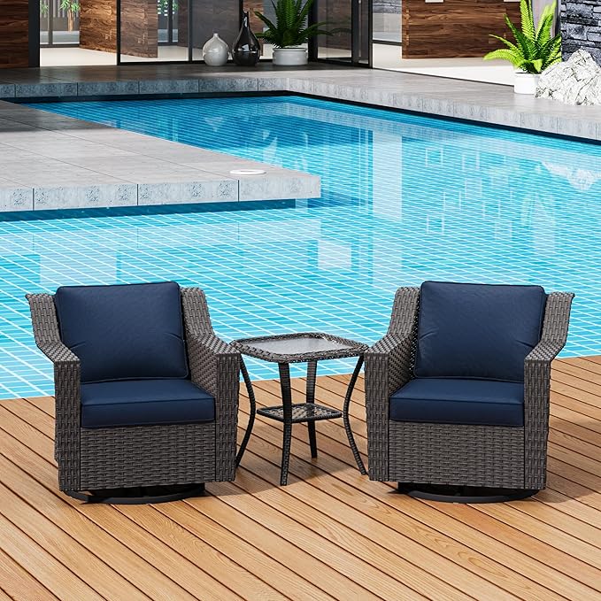 3 Pieces Patio Conversation Furniture Set - 2 Swivel Chairs, 1 Side Table - Photo 5