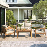 Merax 4 Piece Patio Outdoor Furniture Set, All-Weather Acacia Wood Loveseat Sofa, 2 Armchairs w/Coushions - Photo 1