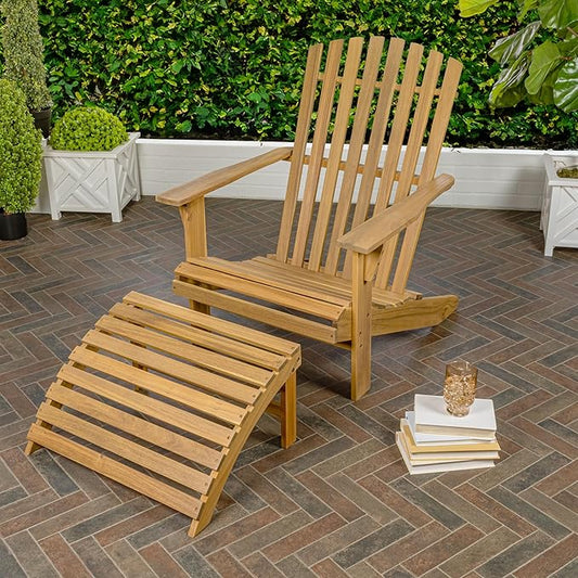 JONATHAN Y ADK1000A Saranac 2-Piece Traditional Rustic Acacia Wood Adirondack Chair with Detachable Ottoman Classic, Coastal, Cottage, Vintage, Farmhouse, Teak Brown