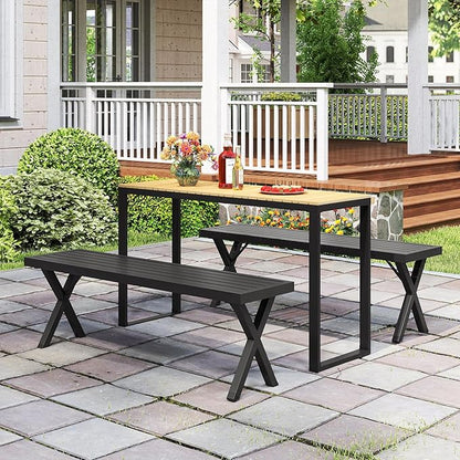 Tangkula 54" Metal Outdoor Backless Bench, Heavy-Duty 2-Person Patio Dining Bench with Slatted Seat & X Legs, Outside Bench for Yard, Garden, Porch, 800 LBS Max Load