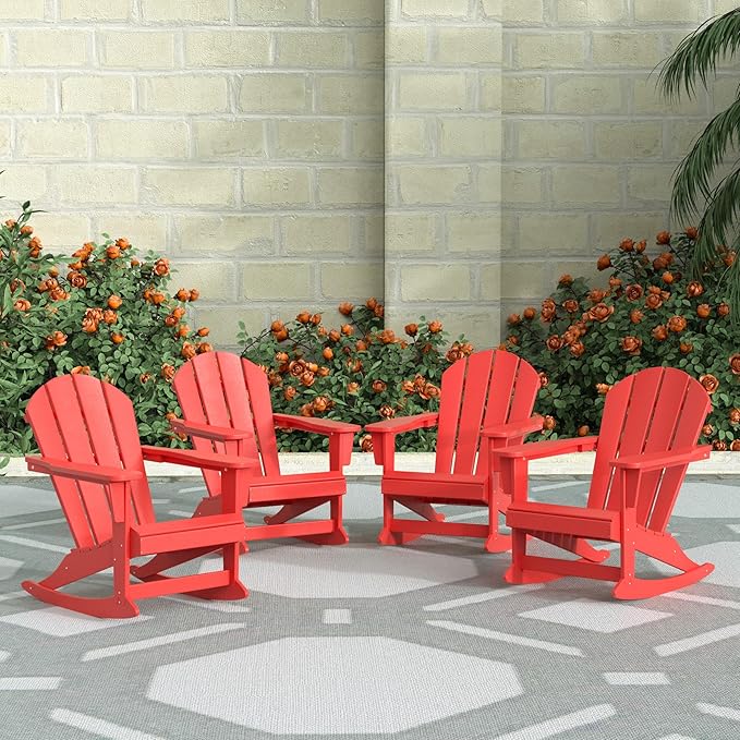 WestinTrends Malibu Outdoor Patio Porch Rocking Adirondack Chair (Set of 4), Red