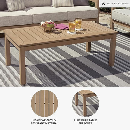 Signature Design by Ashley Hallow Creek Casual UV Resistant Resin Outdoor Coffee Table, Light Brown