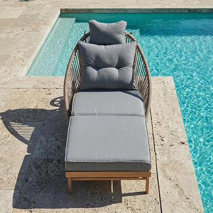 Patio Chaise Lounge Chairs, Oversized Lounge Chair Outdoor with Cushions, Patio Lounger Chairs with Wheels, All Weather Pool Chairs, Wicker Outdoor Chaise Lounge Chairs for Outside/Deck, Grey