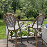 PURPLE LEAF French Counter Height Bar Stool Set of 2 25" Bamboo Print Finish Patio Bar Chairs with Back Rattan Bar - Photo 3