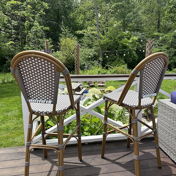 PURPLE LEAF French Counter Height Bar Stool Set of 4 25" Bamboo Print Finish Patio Bar Chairs with Back Rattan Bar - Photo 2