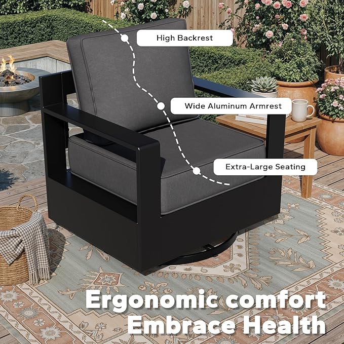 Outdoor Aluminum Furniture Set, 6-Piece Patio Conversation Set, 2 Swivel Chairs, 2 Chairs, 1 Sofa and 1 Table - Photo 5