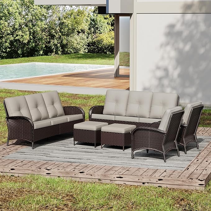 Joyside Wicker Patio Furniture Set, 6 Piece Outdoor Furniture Set with Thickened Cushions, High Back, Deep Seating - Photo 5