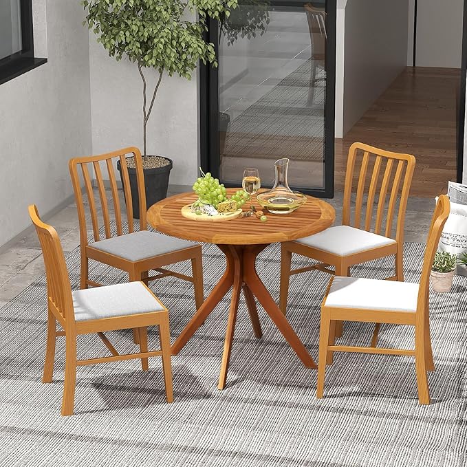 Tangkula Round Bistro Table, Indoor Outdoor Coffee Table w/Solid Structure, Slatted Tabletop, Stable Legs, 35.5” Wood Dining Table for Patio, Garden, Poolside, Backyard, Easy Assembly, Natural