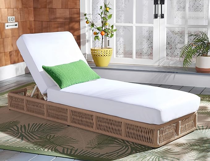 SAFAVIEH Outdoor Collection Gillian Tan Rope/White Cushion Chaise Lounge Chair (PAT7527A)