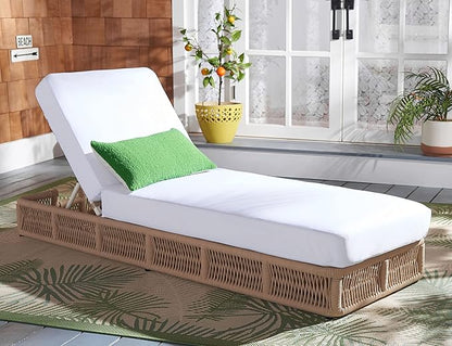 SAFAVIEH Outdoor Collection Gillian Tan Rope/White Cushion Chaise Lounge Chair (PAT7527A)