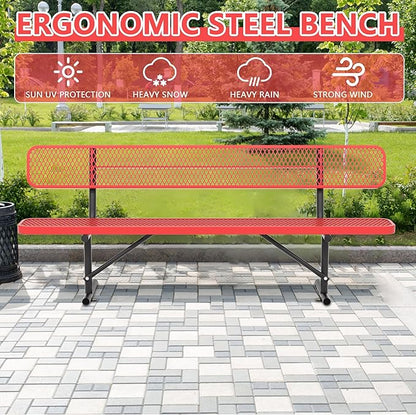 Park Benches for Outside - 96" Outdoor Metal Street Bench Heavy-Duty Steel Weatherproof Portable Garden Bench, Commercial Benches for Patio, Soccer, Park, Shopping Malls, Decks, Sports