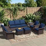 8 Piece Patio Wicker Conversation Set, All-Weather Use Outdoor Wicker Sofa with 2 PE Rattan Ottomans, 4 Chair - Photo 1