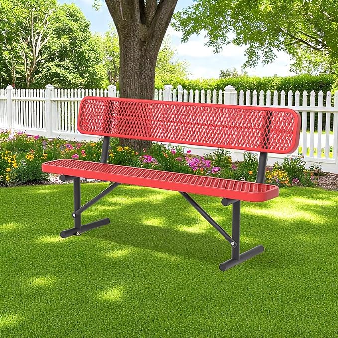 Park Benches for Outside - 96" Outdoor Metal Street Bench Heavy-Duty Steel Weatherproof Portable Garden Bench, Commercial Benches for Patio, Soccer, Park, Shopping Malls, Decks, Sports