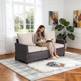 EortheX Outdoor Patio Sofa, 3-Seat Rattan Wicker Couch for Garden Deck or Porch - Photo 2