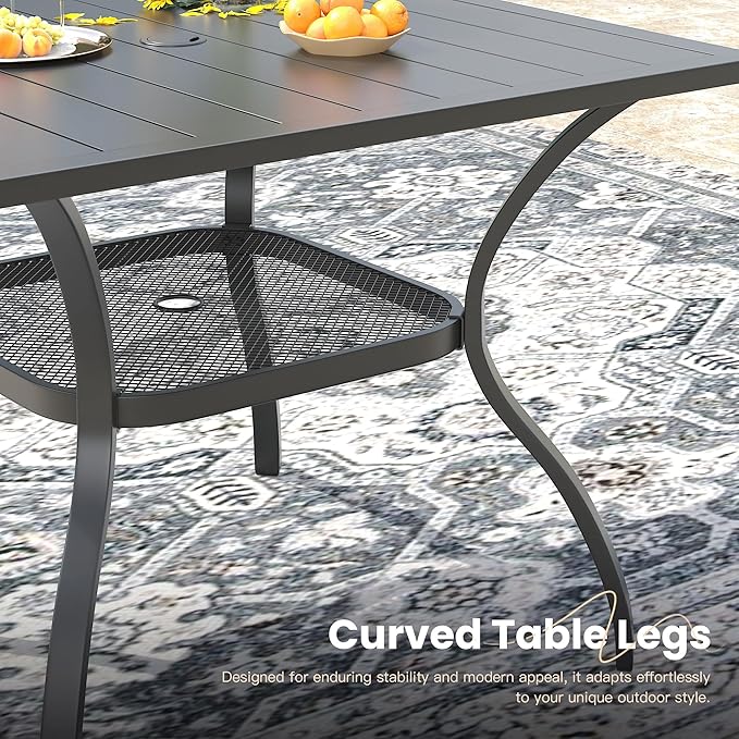 VICLLAX Outdoor Patio Dining Table for 4, Square Metal Table with Umbrella Hole and Storage Shelf for Garden, Lawn - Photo 6