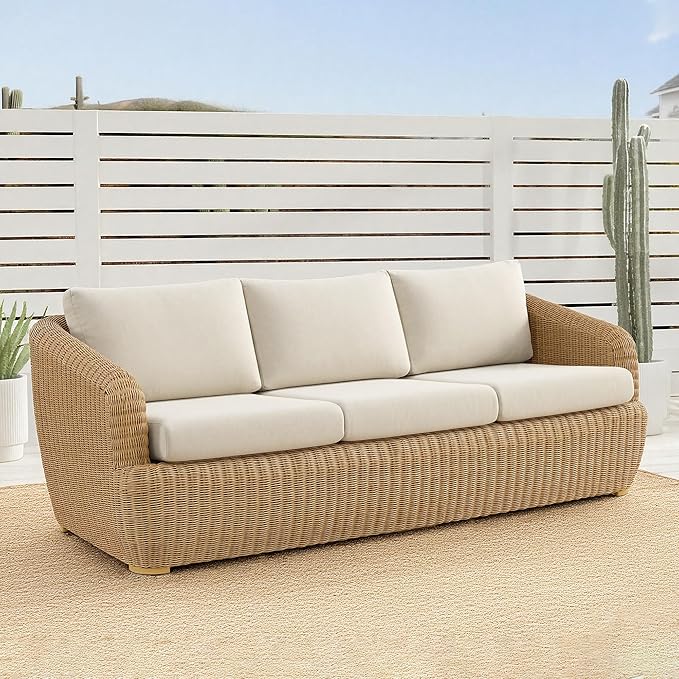 CHITA Patio Wicker 3-Seater Sofa with Removable Cushion, Backyard Rattan Chair for Sunrooms, Patios, Decks, Fully Assembled