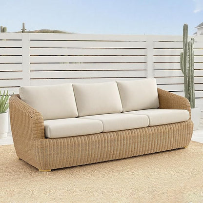 CHITA Patio Wicker 3-Seater Sofa with Removable Cushion, Backyard Rattan Chair for Sunrooms, Patios, Decks, Fully Assembled