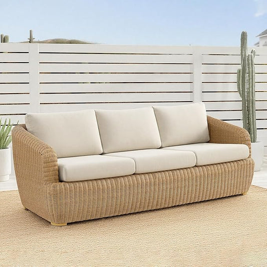 CHITA Patio Wicker 3-Seater Sofa with Removable Cushion, Backyard Rattan Chair for Sunrooms, Patios, Decks, Fully Assembled