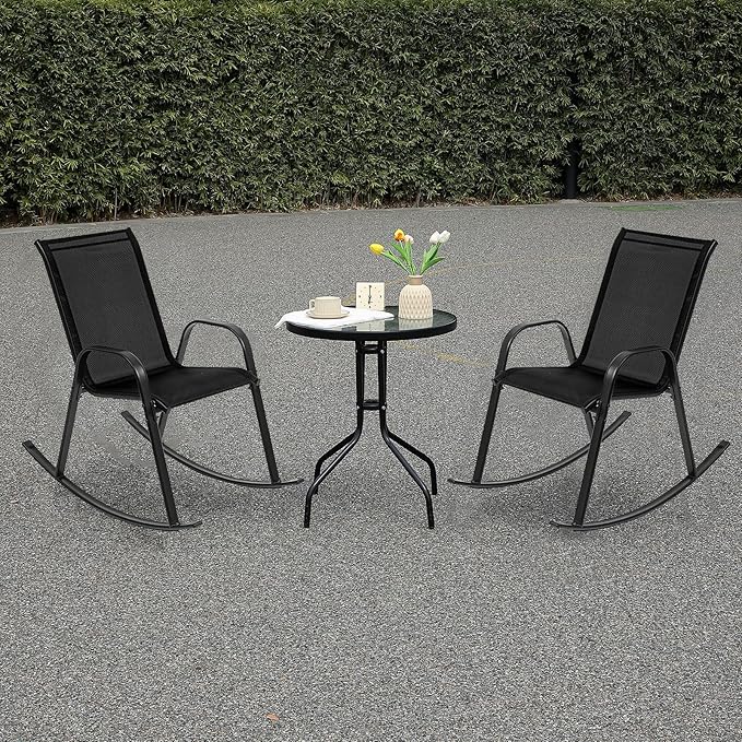 Outdoor Rocking Chairs with Backrest/Armrests-Assembly for Patio Lawn Garden Balcony Deck Camping Porch-Set of 2 (Black)