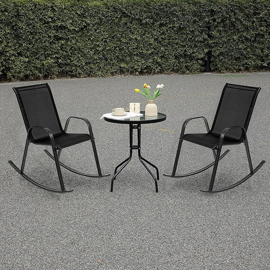 Outdoor Rocking Chairs with Backrest/Armrests-Assembly for Patio Lawn Garden Balcony Deck Camping Porch-Set of 2 (Black)