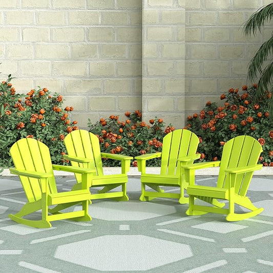 WestinTrends Malibu Outdoor Patio Porch Rocking Adirondack Chair (Set of 4), Lime