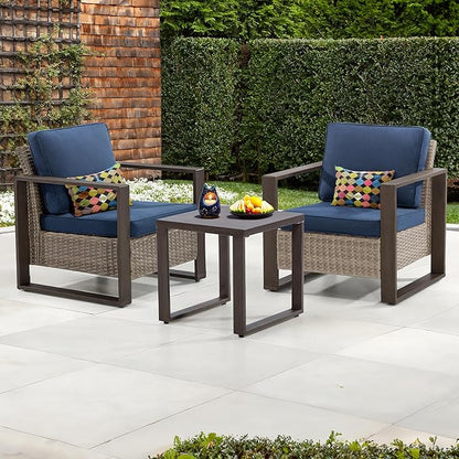 Joyside Outdoor Metal Side Table - 20"x 20" Small Square Coffee Table Patio Bistro Set Table Ideal Match for Patio Furniture, Wood-Looking Brown