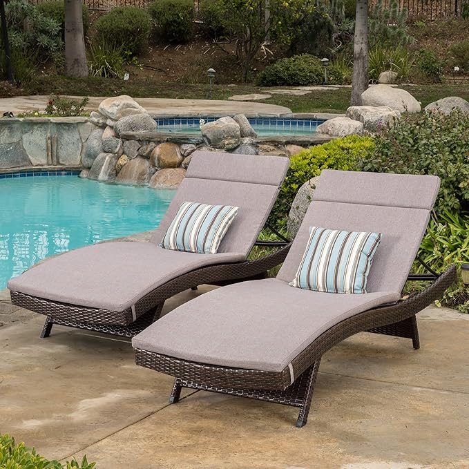 Christopher Knight Home Salem Outdoor Wicker Adjustable Chaise Lounges with Cushions, 2-Pcs Set, Multibrown And Charcoal - Photo 2