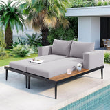 Modern Outdoor Patio Daybed with Wood Topped Side Spaces for Drinks - Photo 2