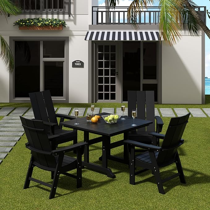 WO WESTIN OUTDOOR HDPE Shoreside Modern Curveback Adirondack Dining Chair,Black