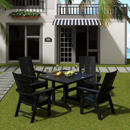 WO WESTIN OUTDOOR HDPE Shoreside Modern Curveback Adirondack Dining Chair,Black