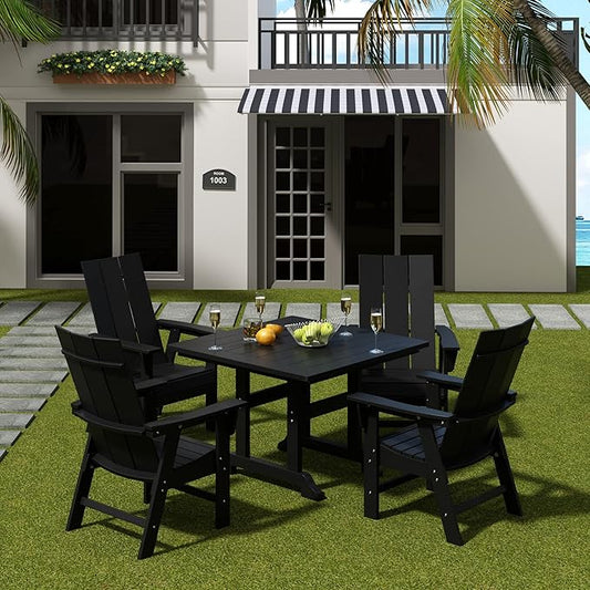WO WESTIN OUTDOOR HDPE Shoreside Modern Curveback Adirondack Dining Chair,Black
