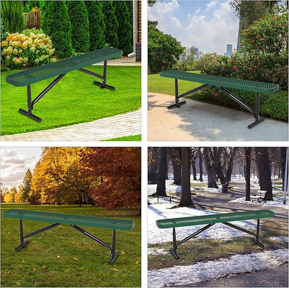 6 Feet Outdoor Benches, Green Heavy Duty Metal Park Bench for Outside, Weatherproof Dock Bench, 72" L Commercial Benches Backless Bench for Shopping Mall, Store, Lawn, Park, Patio, Deck, Garden