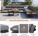 Modern Outdoor Sectional Sofa Set with Round Nesting Coffee Tables and Cushions, 6-Piece Patio Furniture Set for Porch - Photo 6
