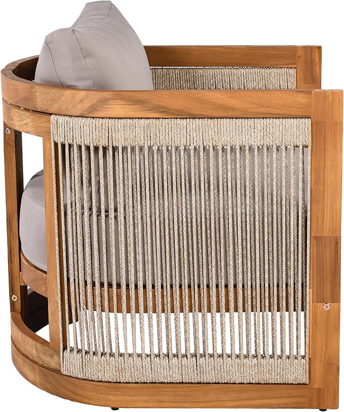 Merax Acacia Wood Outdoor Club Chair, Woven Rope Accents Design, Wooden Patio Accent Chair - Photo 4