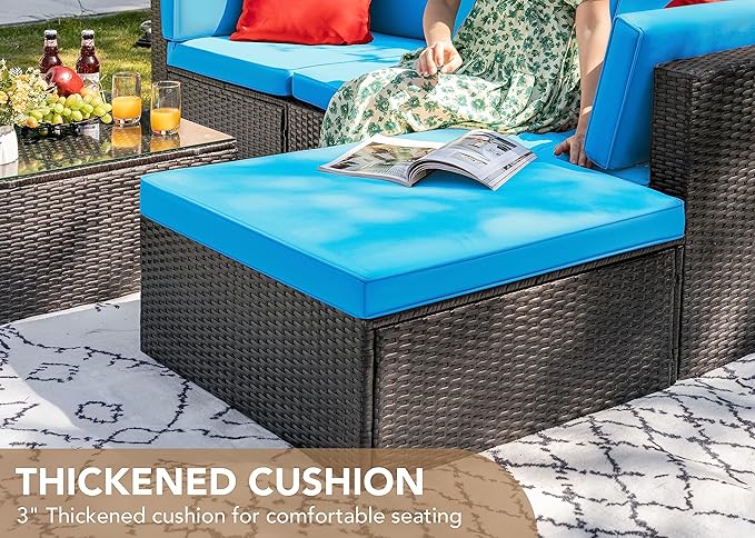 Devoko 5 Pieces Patio Furniture Sets All Weather Outdoor Sectional Patio Sofa Manual Weaving Wicker Rattan Patio - Photo 3