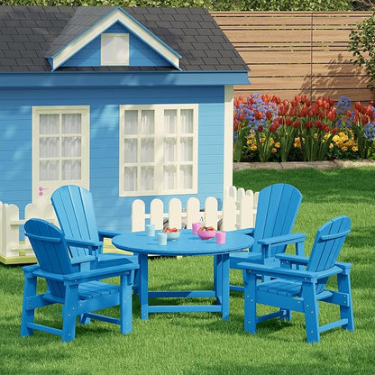 Costaelm Kids Lawn Chair, Toddler Outdoor Chair Kids Patio Furniture and Outdoor Children Picnic Activity Modern Adirondack Chairs for Garden, Patio, Backyard & Beach, Pacific Blue