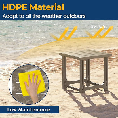 Costaelm Cayman 2-Piece HDPE Plastic Adirondack Patio Chair Set with 18" Side Table, Weathered Wood