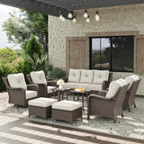 9 Piece Patio Furniture Set, All-Weather Wicker Outdoor Conversation Set with Swivel Rocking Chair and 6 Inch Thick - Photo 1