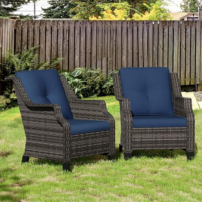 Patio Wicker Chairs Set of 2, Outdoor PE Conversation Bistro Chair Set with Cushions for Garden, Backyard, Balcony and Deck